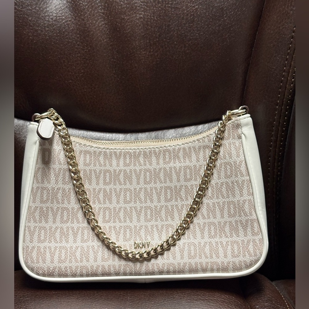 DKNY Monogram Beige and White Shoulder Bag